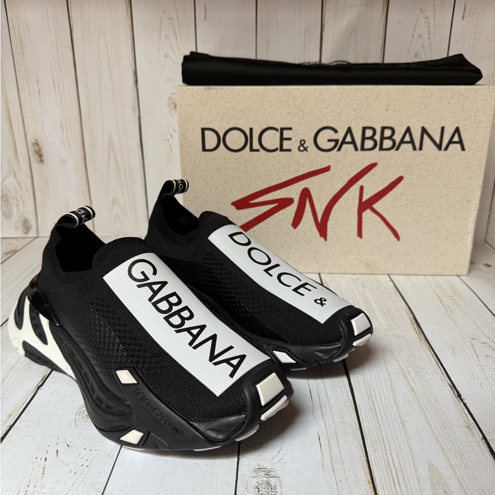 Dolce & Gabbana Fast Logo Stripe Sock Sneakers Black/White Sz 37 / 7